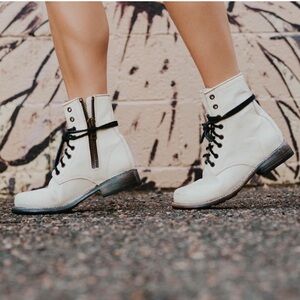 Freebird Manchester Combat Boot in White Leather
